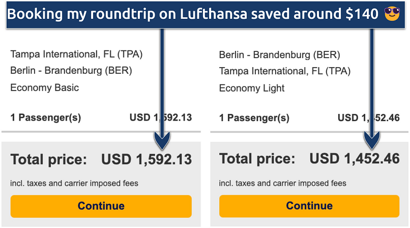 Screenshot showing the potential savings of booking 