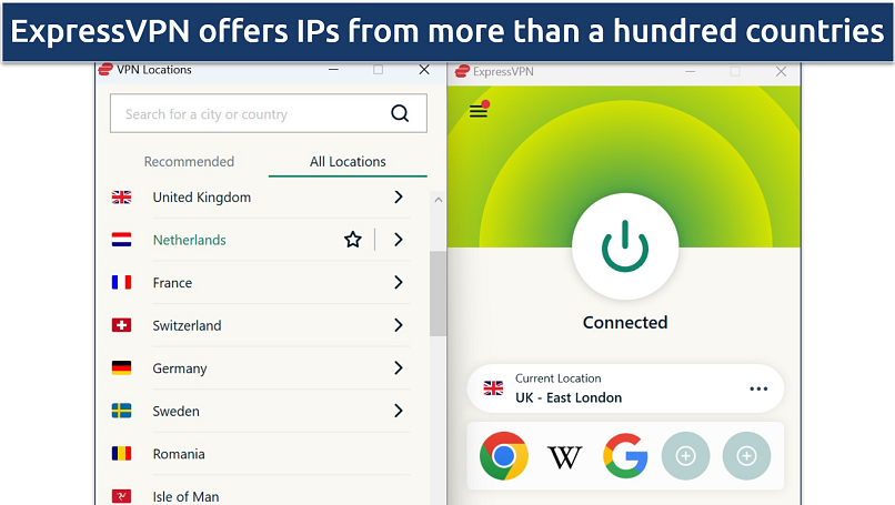Screenshot of ExpressVPN connected to a server in London