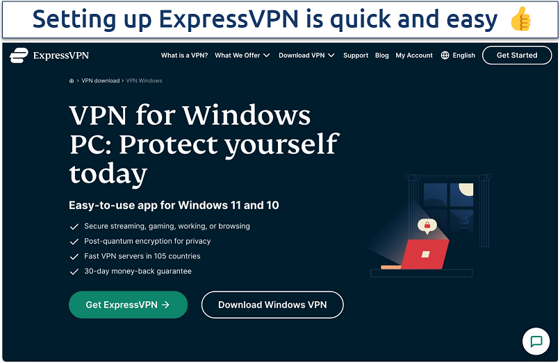 Screenshot of ExpressVPN's website page where you can download its Windows app