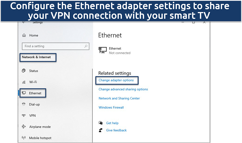 A screenshot of Ethernet adapter settings on Windows PC