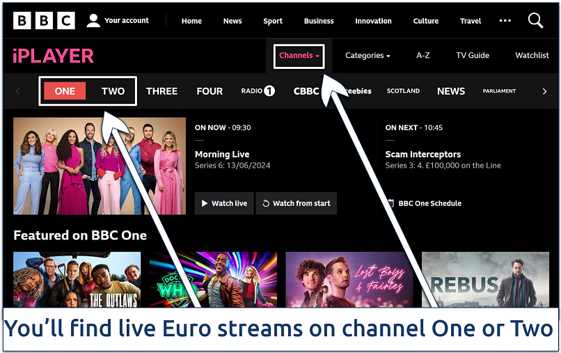 A screenshot of BBC iPlayer website interface with its I've BBC One channel