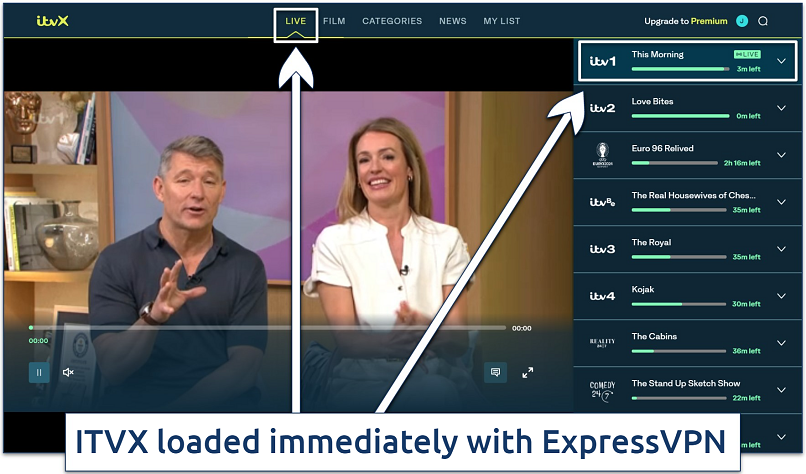 A screenshot of ITVX homepage with its account menu icon highlighted