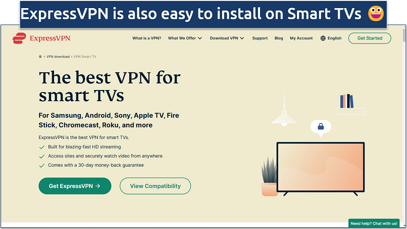 Screenshot of ExpressVPN's website with information about its smart TV apps