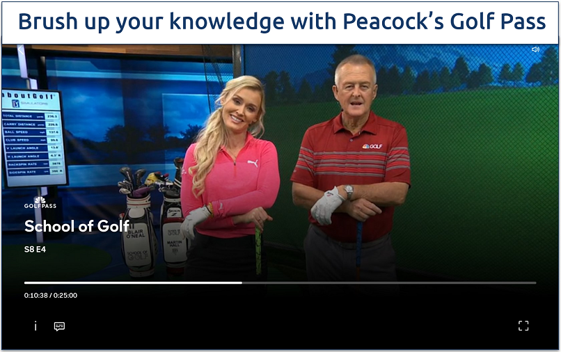 A screenshot of streaming Golf Pass on Peacock TV