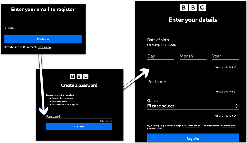 Screenshot of the BBC iPlayer registration process