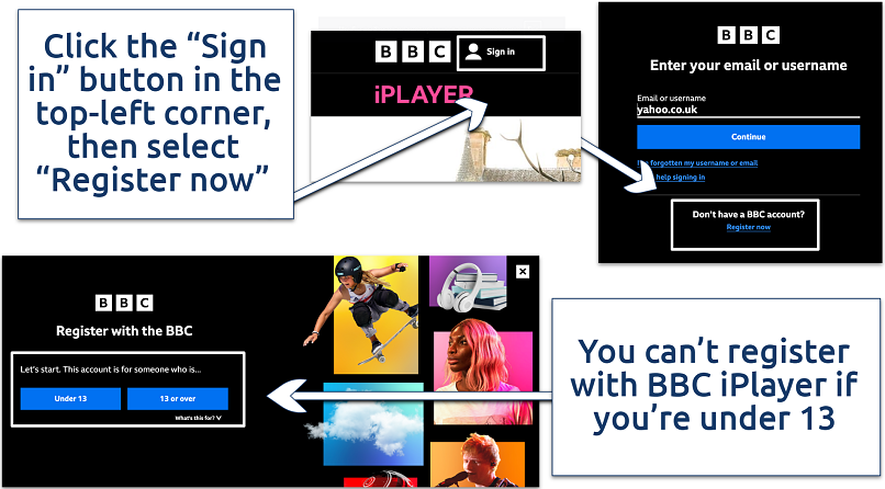 Screenshot of the BBC iPlayer sign-in page