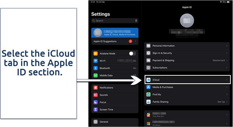 Screenshot of iCloud settings on iOS