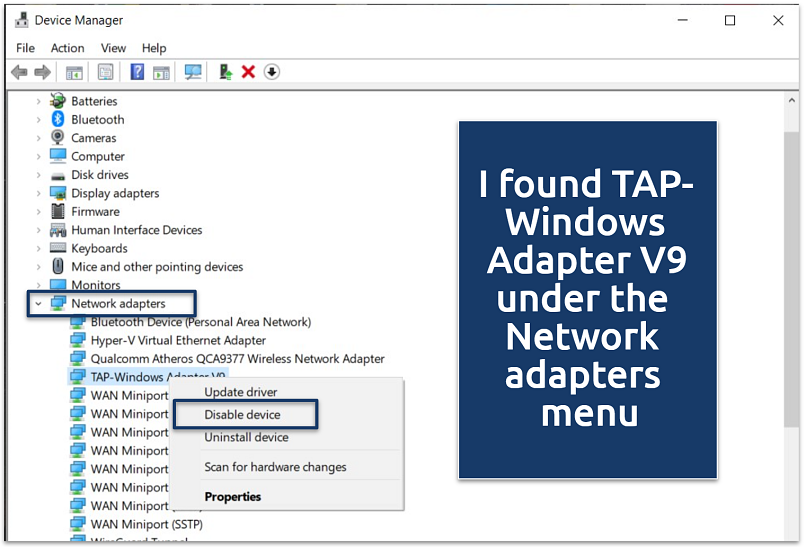 Screenshot of Windows' Network adapters