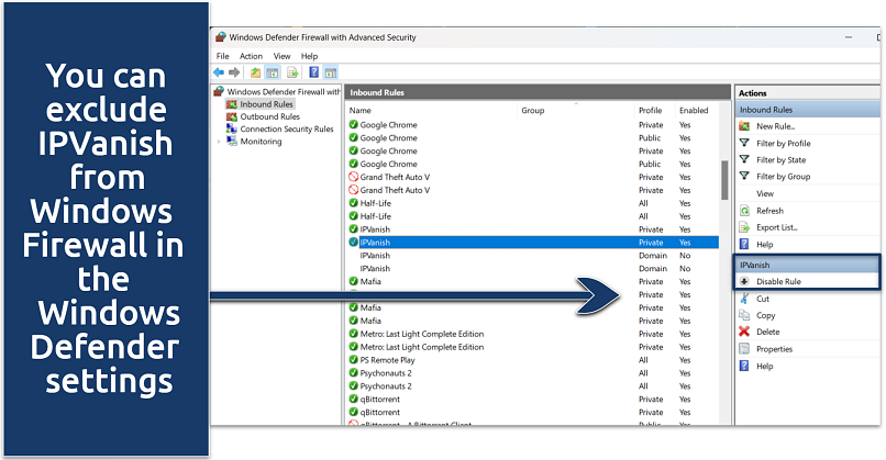 Screenshot of Windows Defender settings