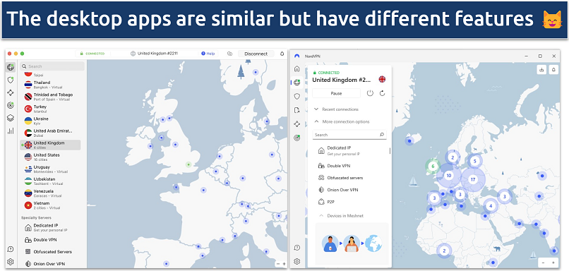 Images of Windows and macOS NordVPN apps