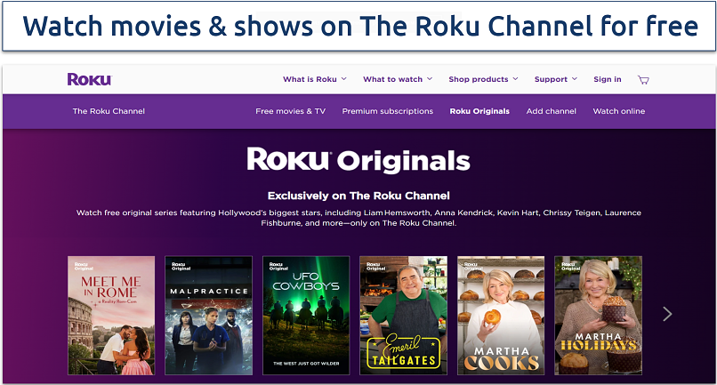 Screenshot of original content on The Roku Channel site
