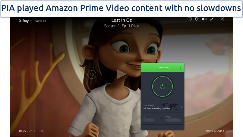 Screenshot of streaming Amazon Prime Video US with PIA