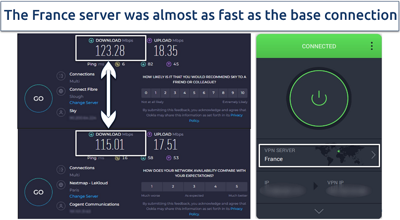 Screenshot of Ookla speed tests results with PIA local servers