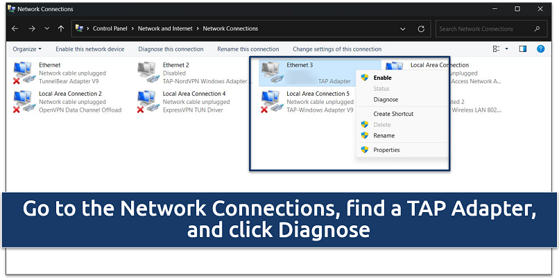 Screenshot of Window's Network and Internet settings