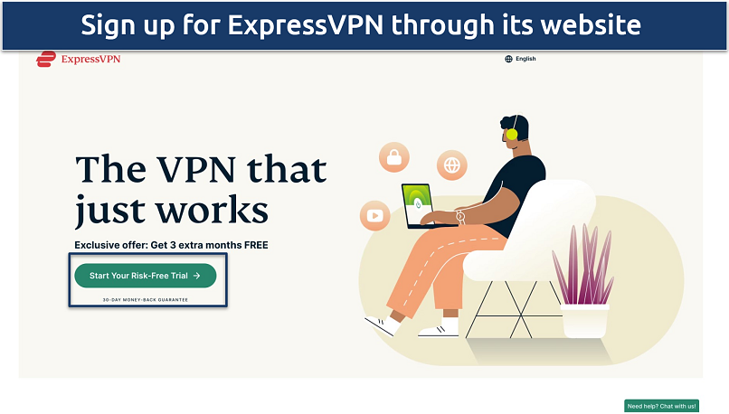 Screenshot of ExpressVPN's website sign up page