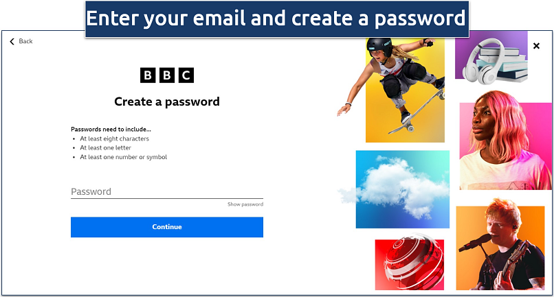 Creating a password for BBC iPlayer