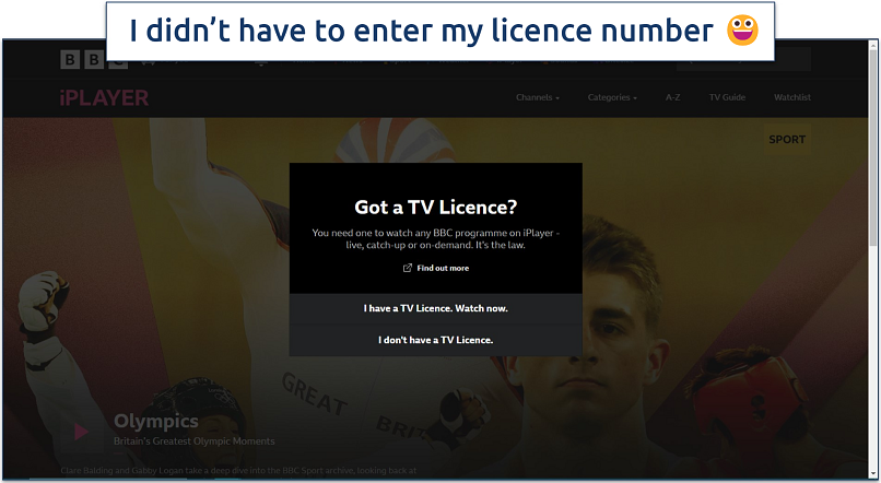 BBC iPlayer popup asking for a TV licence