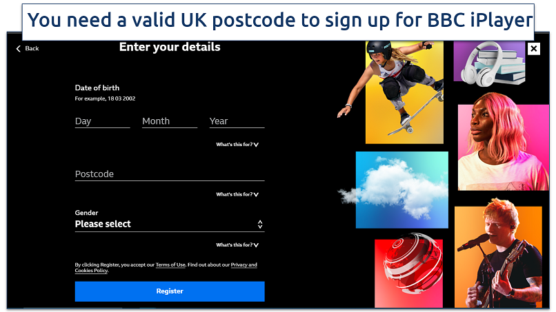 Screenshot of BBC iPlayer registration process