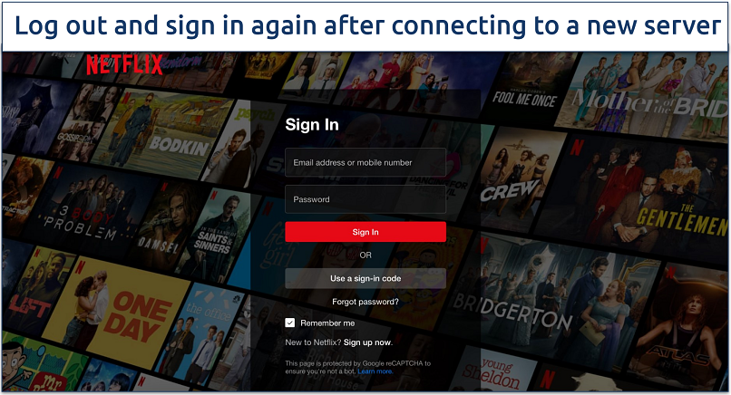 Screenshot of the Netflix sign-in page