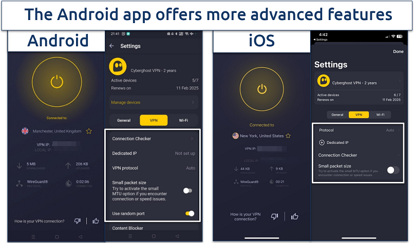 Screenshot of CyberGhost's mobile apps