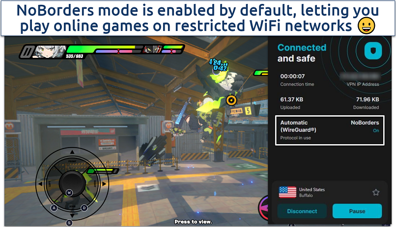 A screenshot showing Zenless Zone Zero game with Surfshark