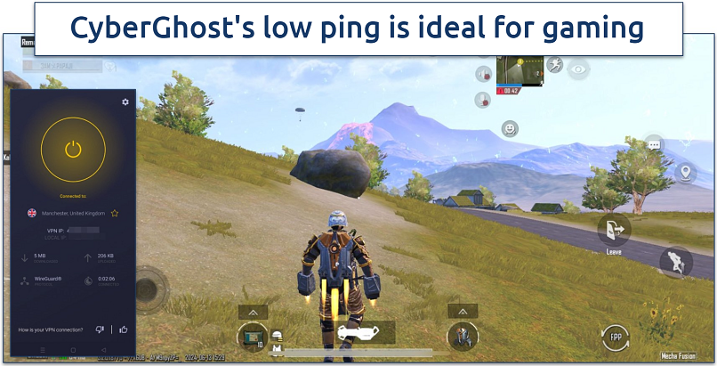 Screenshot of PUBG gameplay with CyberGhost connected