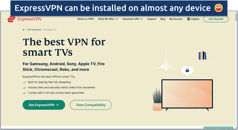 Screenshot of ExpressVPN's website with download links for Smart TVs