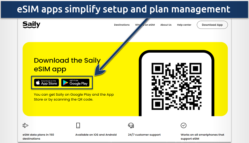 Screenshot showing eSIM app download from Saily