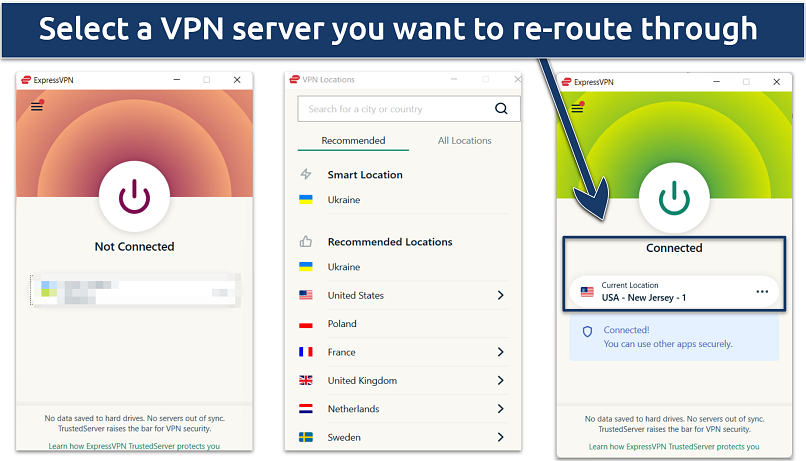 Pictures showing ExpressVPN off and connected