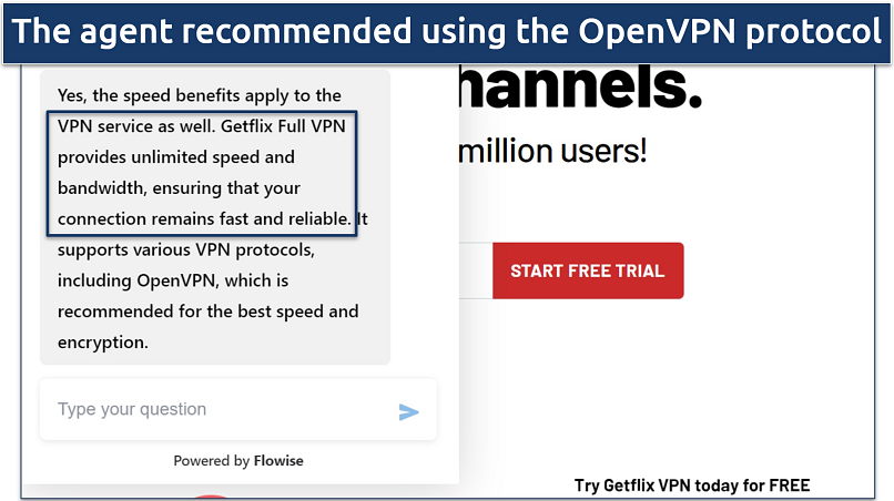 Screenshot of a chat response explaining why your speeds might drop