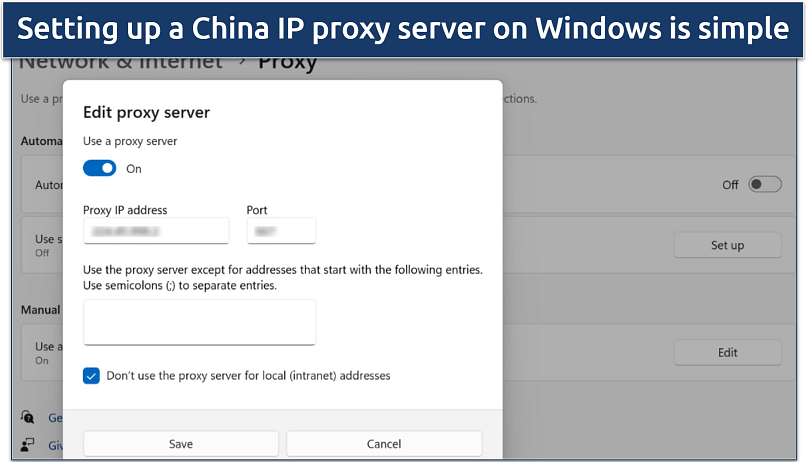 A screenshot of the Windows proxy settings