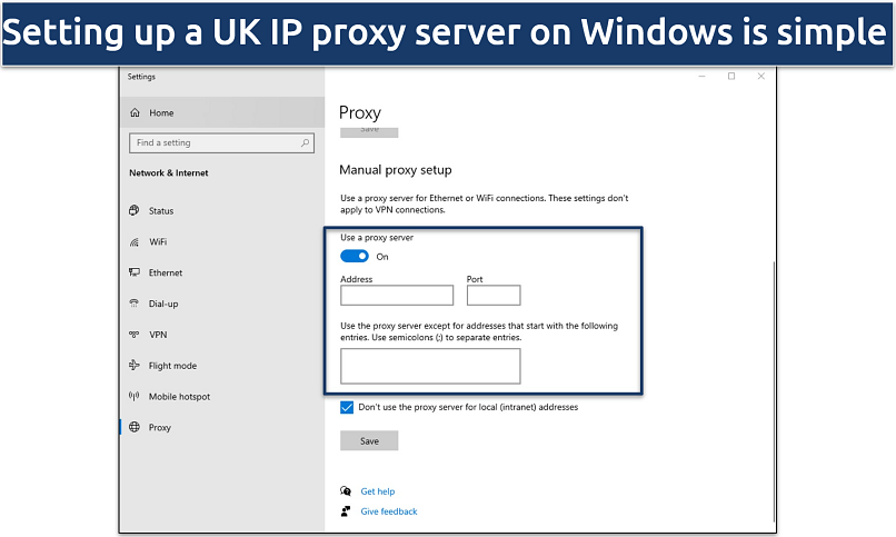 A screenshot of the Windows proxy settings