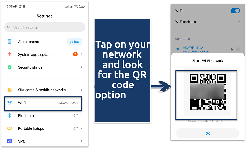 Screenshot of the Android WiFi password QR code example