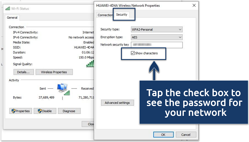 A screenshot of Windows 10 wireless network properties