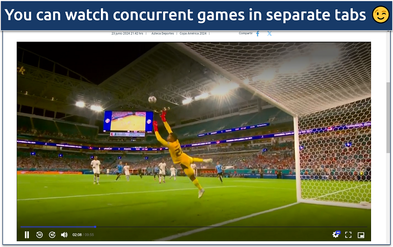 A screenshot of streaming Copa America on TV Azteca Deportes