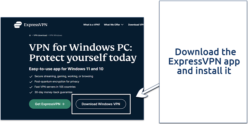 A screenshot showing the ExpressVPN's download page
