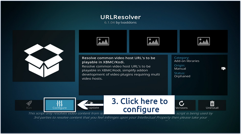Screenshot showing how to open and configure URL resolver
