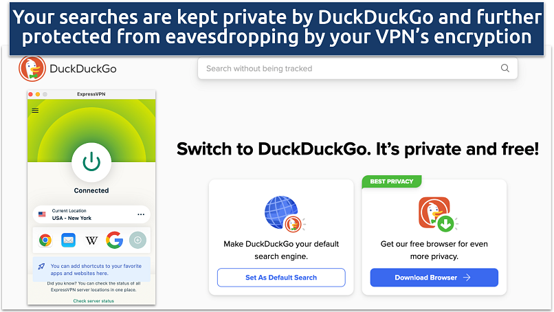 Screenshot of DuckDuckGo and ExpressVPN connected