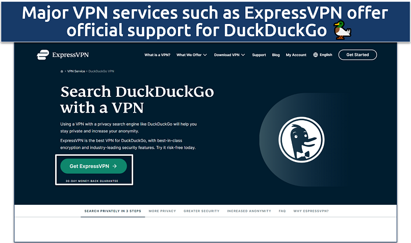 A screenshot showing ExpressVPN's DuckDuckGo page