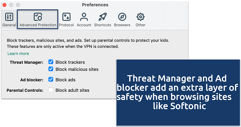 Screenshot of the ExpressVPN Advanced Protection