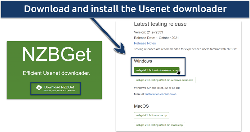 Screenshot showing NZBGet downloader
