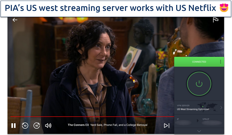 Screenshot of PIA's West Streaming Optimized server working with US Netflix