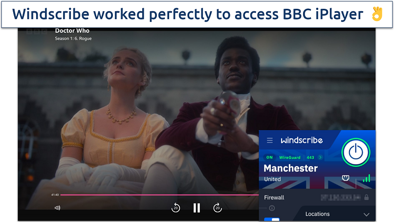 Screenshot of Windscribe's Manchester server working with BBC iPlayer