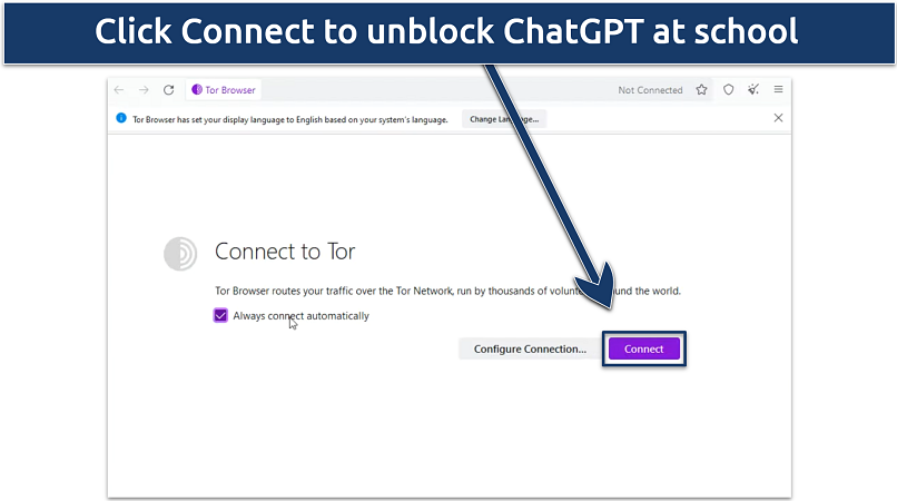 Screenshot showing connecting to the Tor network