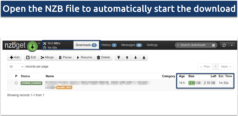 Picture showing file downloading via a Usenet