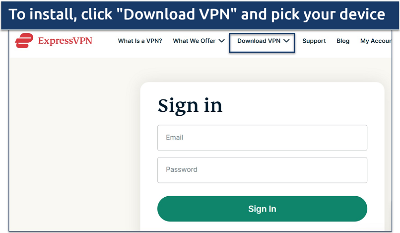 A snapshot of- ExpressVPN's sign-in page