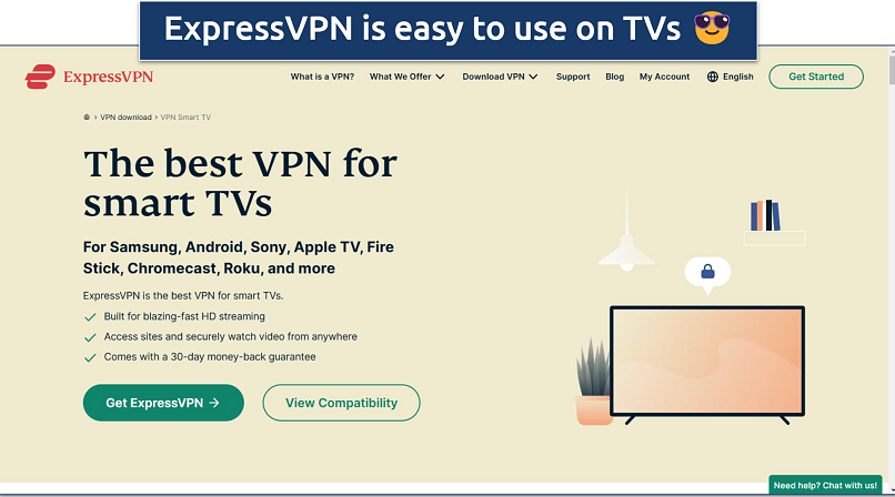 Screenshot of ExpressVPN's website with the option to download the VPN for Smart TVs