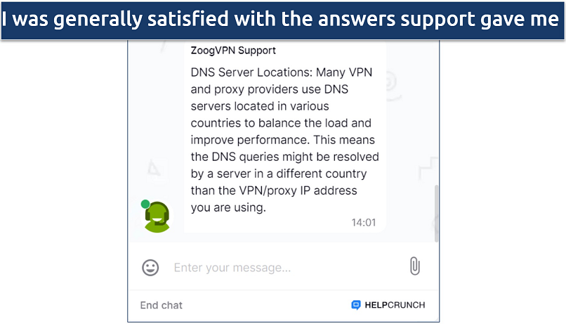 Screenshot of a conversation with support where they explained why IPs may not match DNS servers