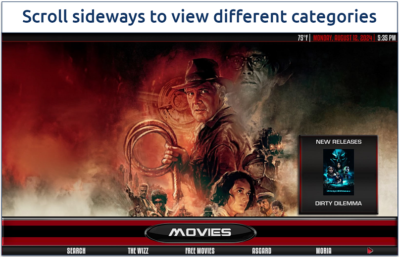 Screenshot showing the Atomic Kodi build movies page