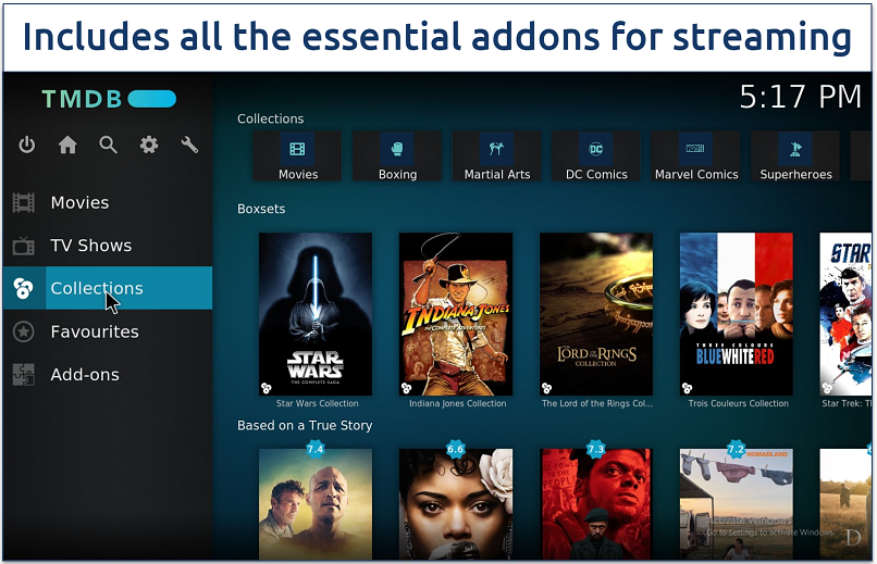 Screenshot showing the Estuary Switch Kodi build Collections page